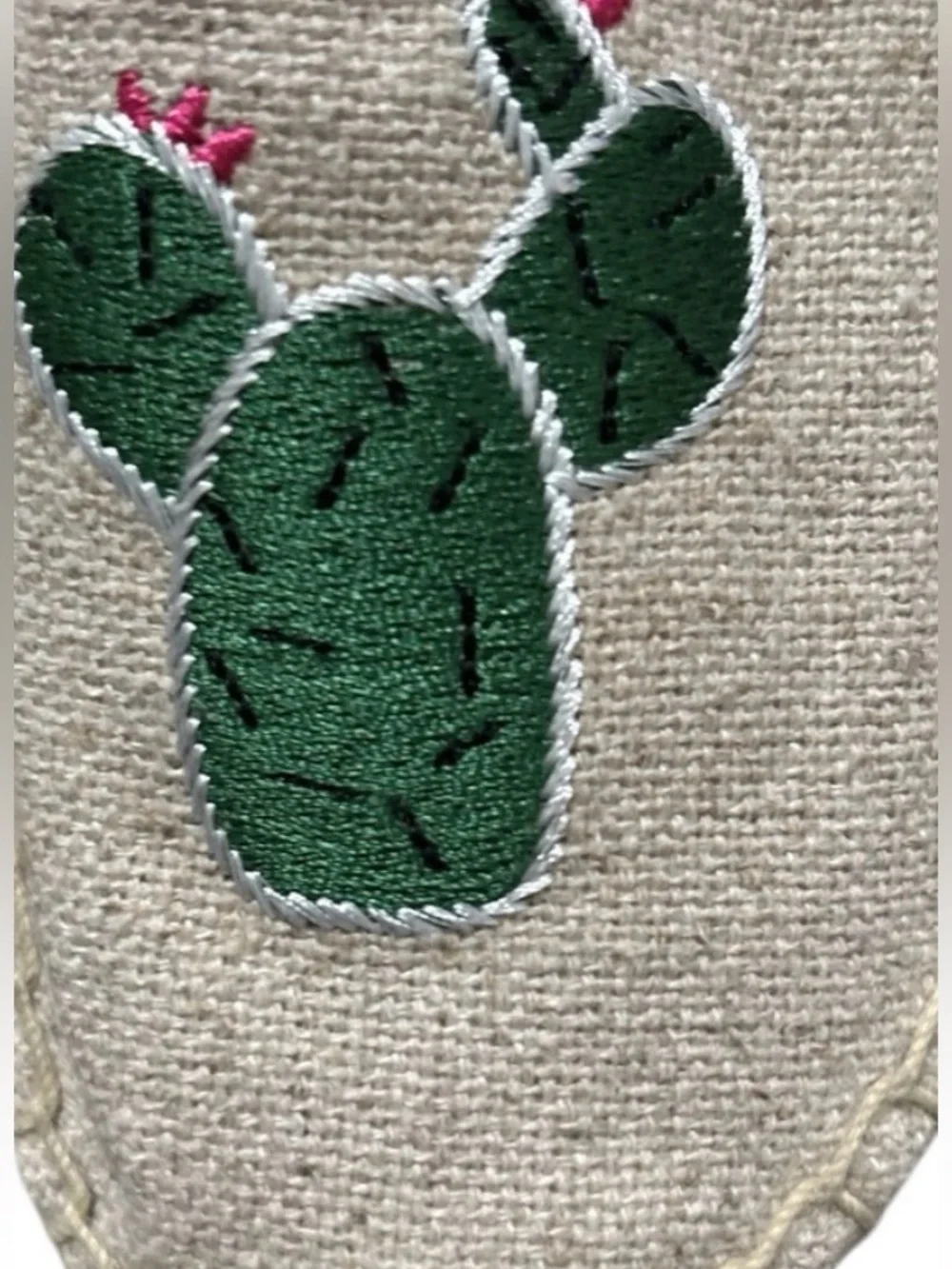 Soludos Natural Espadrille Slip-Ons with Green Cactus Embroidery
